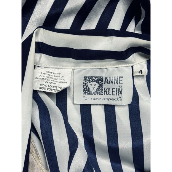 Vintage Anne Klein Navy White Striped Button Up Blouse w Shoulder Pads Size 4 - Picture 4 of 4